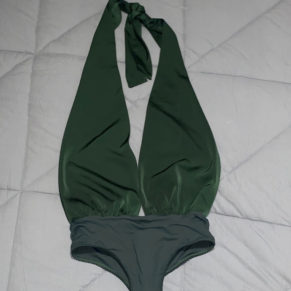 Deep Forest Green Halter One-Piece snap closure Bodysuit